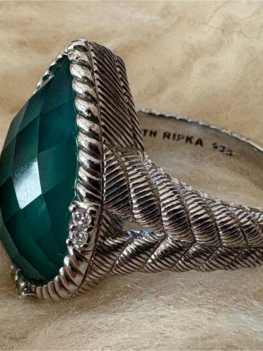 Judith Ripka Sterling Silver Green Goddess Teardrop Chalcedony Filigree Ring - 9 - Picture 4 of 8